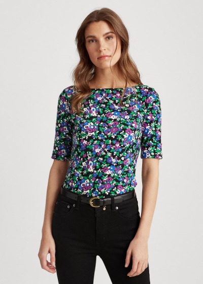 Tops Ralph Lauren Mujer Negros Multicolor - Floral Cotton-Blend - WLFTM7614